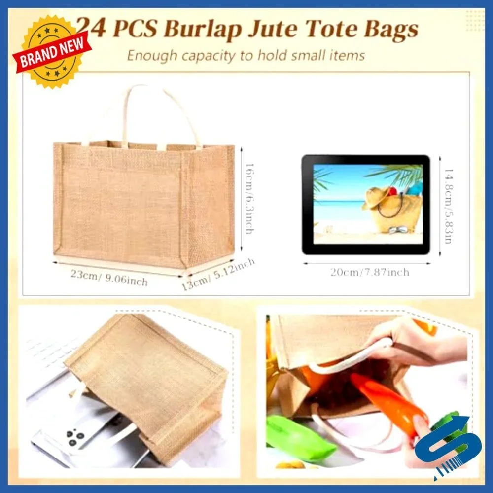 Reusable Jute Tote Bags Mini Waterproof Canvas DIY Wedding Beach Gift Set